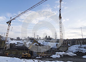 Construction crane in building industry