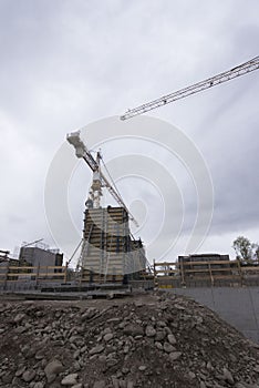 Construction crane in building industry