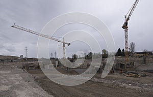 Construction crane in building industry