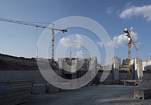 Construction crane in building industry