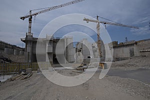 Construction crane in building industry