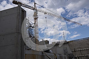 Construction crane in building industry