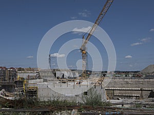 Construction crane in building industry