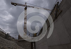 Construction crane in building industry