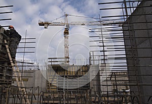 Construction crane in building industry