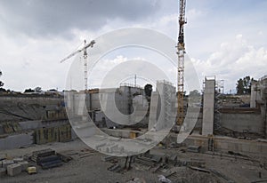 Construction crane in building industry