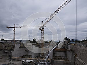 Construction crane in building industry