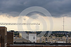 Construction crane. Construction site in sunset