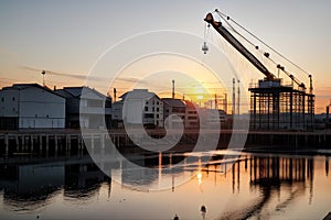 Construction crane at the construction site of a Tower crane and building under