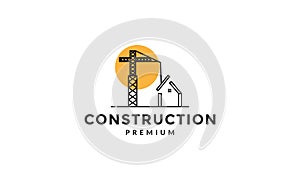 Construction crane with home lines logo vector symbol icon design graphic illustration