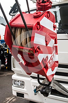 Construction crane hook is mounted on the machine