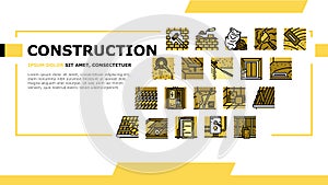 construction crane house work landing header vector