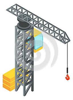 Construction crane isometric icon. Building architecture technology