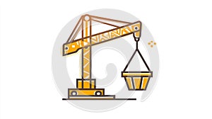 Yellow Construction Crane Lifting Heavy Load, Industrial Machinery Icon