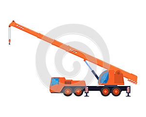 Construction crane machine technique, vehicle truck, isolated on white, forklift car, industrial bulldozer, flat style