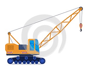 Construction crane machine technique, vehicle truck, isolated on white, forklift car, industrial bulldozer, flat style