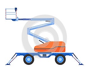 Construction crane machine technique, vehicle truck, isolated on white, forklift car, industrial bulldozer, flat style