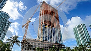 Construction crane next to a tall, partially built