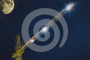 Construction crane at night