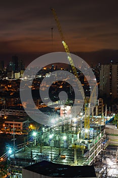 Construction crane at night
