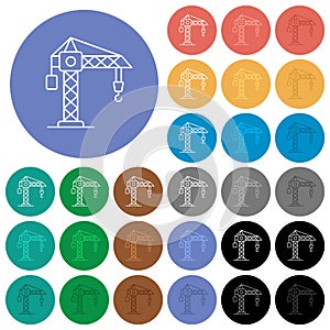 Construction crane outline round flat multi colored icons