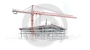 Construction Site Blueprint with Crane - Architectural Design