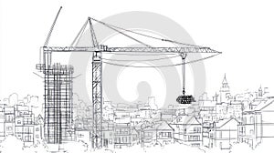 Construction Crane Building Cityscape Sketch