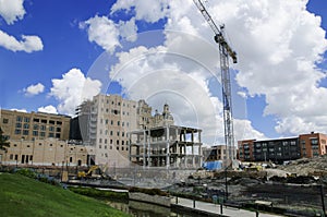 Construction crane over work site