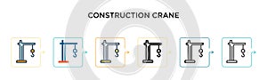 Construction crane vector icon in 6 different modern styles. Black, two colored construction crane icons designed in filled,