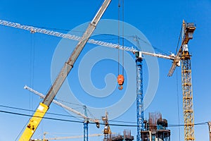 Construction Cranes Building Closeup Machines