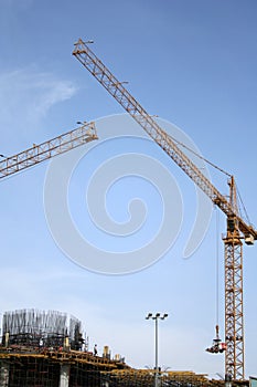 Construction cranes in operation