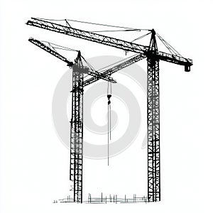 construction cranes silhouette , black and white illustration isolated on white background