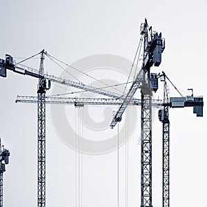 Construction cranes silhouettes.