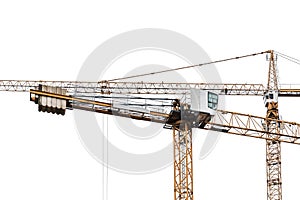 Construction cranes on white background