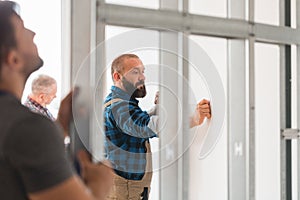 Construction crew in building