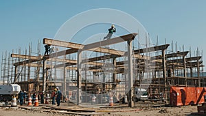 Construction crew collaborating on project