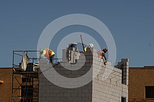 Construction crew working on new building