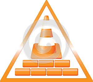 Construction danger sign with bricks