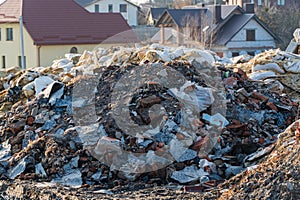 Construction debris pile. Garbage after building a house. Landfill