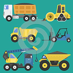 Construction delivery truck transportation vehicle mover road machine equipment vector.