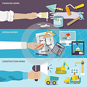 Construction design flat banner set