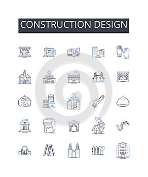 Construction design line icons collection. Immersion, Interface, Simulation, Gamification, Avatar, Cybernetics, Hologram