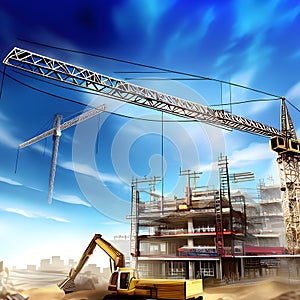 Construction design with modern under constructed building and equipments ai generated