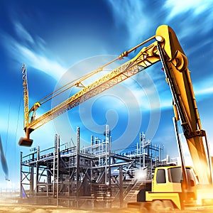 Construction design with modern under constructed building and equipments ai generated