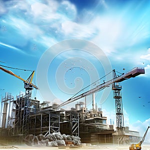 Construction design with modern under constructed building and equipments ai generated