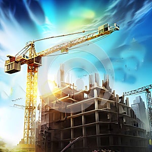 Construction design with modern under constructed building and equipments ai generated