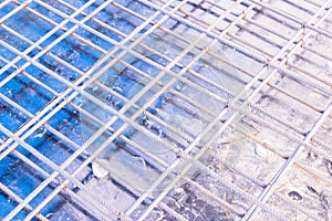 Construction details: reinforcement bar on floor formworks before pouring concrete