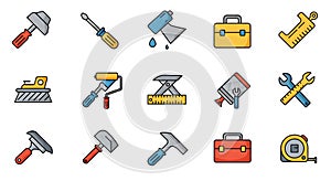 Construction and DIY Hand Tools Icon Set