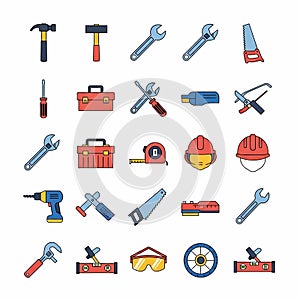 Construction and DIY Tools Flat Icon Set