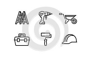 Construction and DIY Tools Icons Set ladder drill AI-Generated